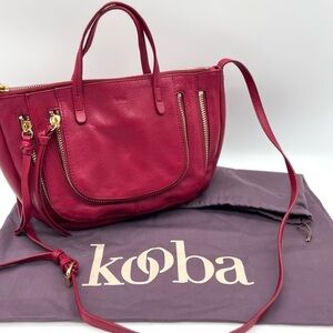 Kooba Leather Satchel Crossbody Bag – Raspberry Red